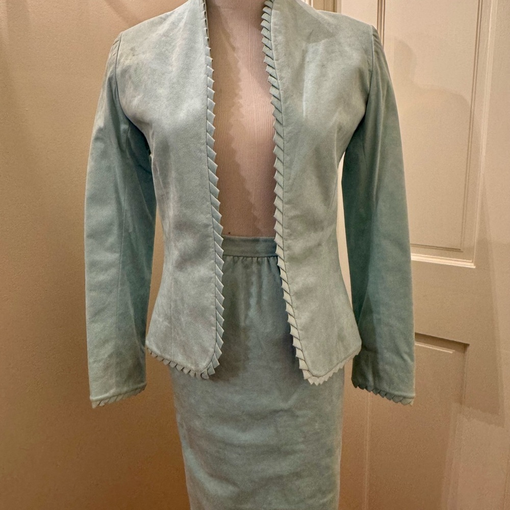 Vintage Adolf Schumann for Lilli Ann Aqua Ultra Suede Women’s Suit